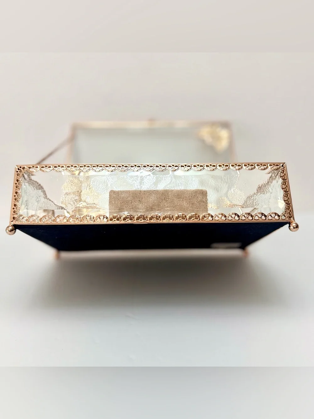 Rose Gold Glass Jewelry Box Butterfly Floral Design Ring Organizer Display Case